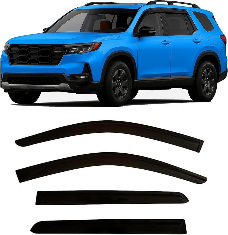 Optimal Co 2023-2026 Tape-On Rain Guards for Honda Pilot Side Window Deflector Visors LX Sport EX-L TrailSport Touring Elite Smoke Tinted Vent Shades 2024 2025 - Image 1